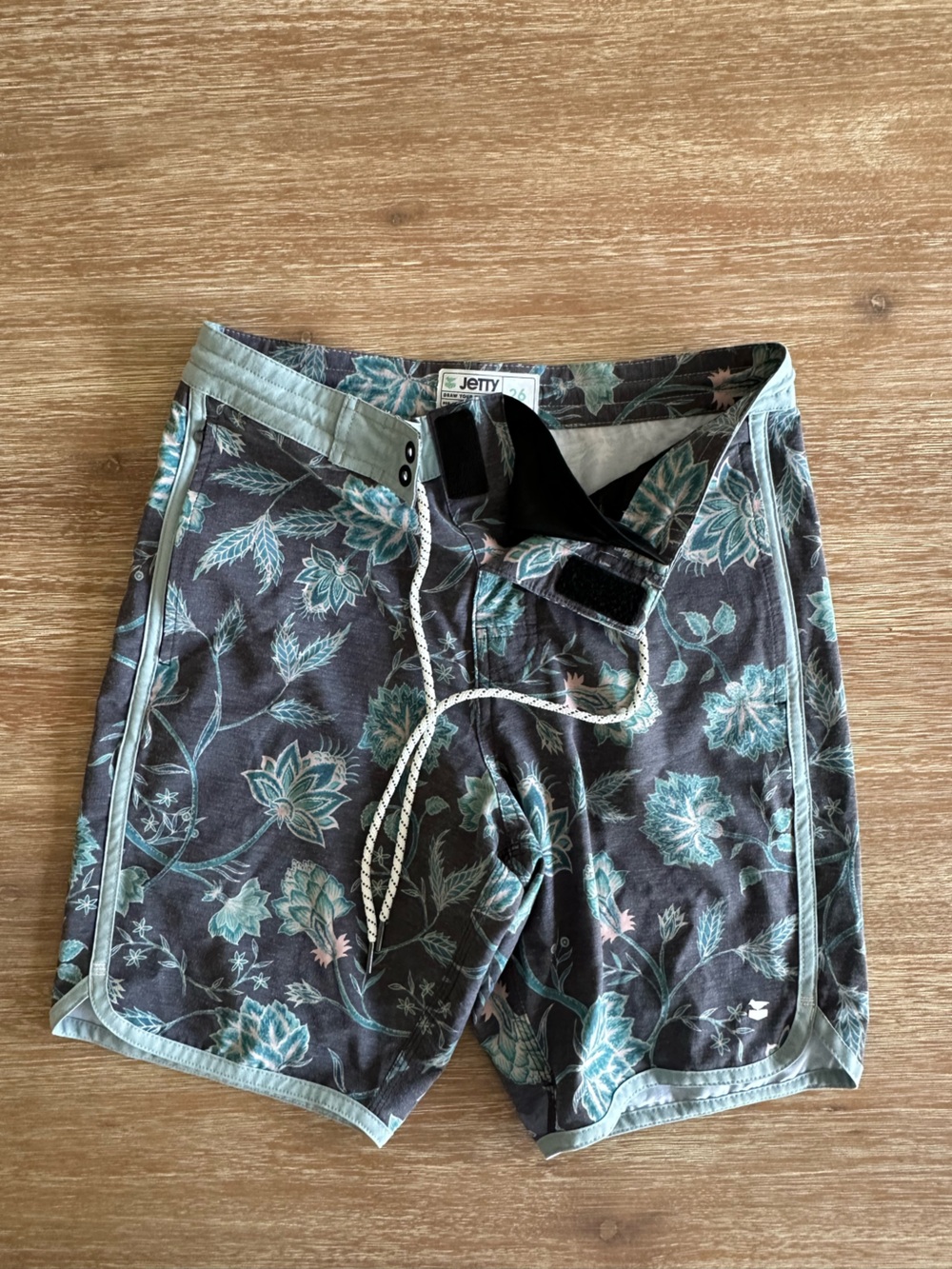 Jetty Men's Floral Swim Trunks in Charcoal and Green